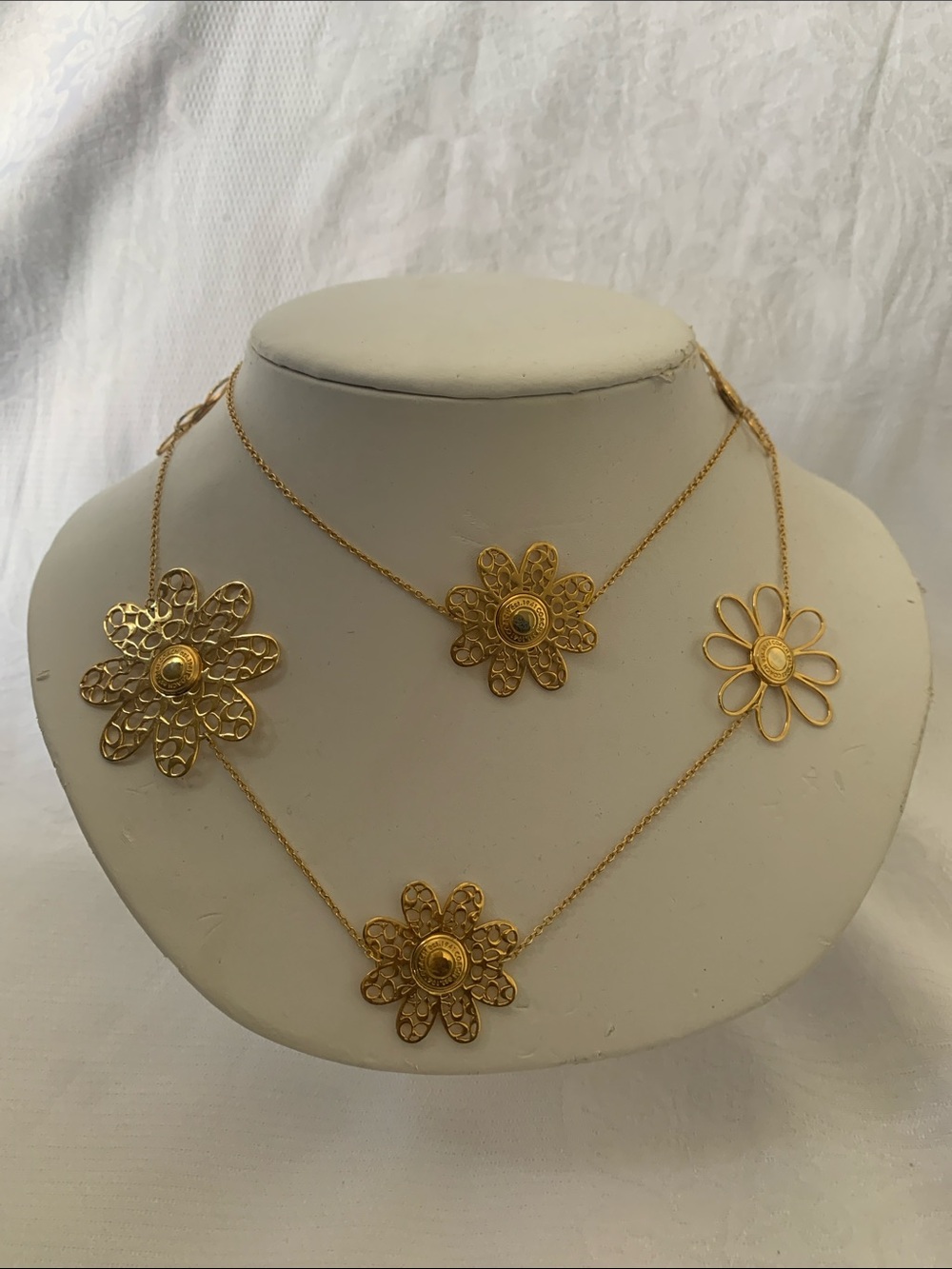 Coach Gold Tone Floral Multi-Layer Necklace